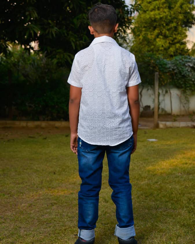 White Cutwork Kids Shirt