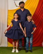 Ink Blue Cutwork Father Kid Twining