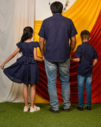 Ink Blue Cutwork Father Kid Twining