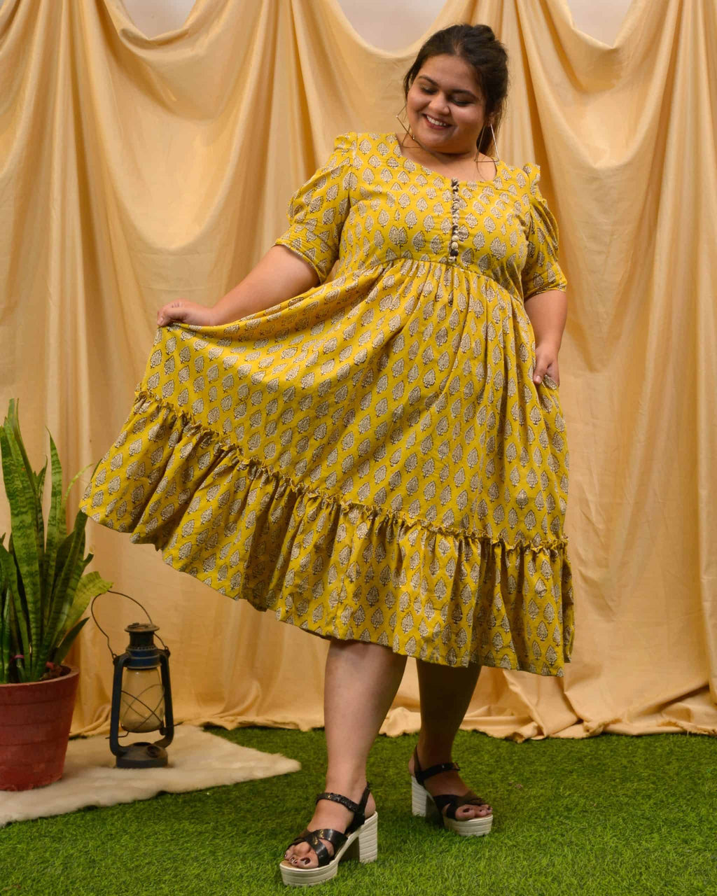 Leafing Yellow Plus Size Dress