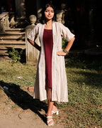 Maroon Checkered Dress with Shrug