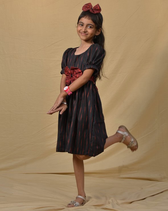 Black Diverting Threads Kids Dress