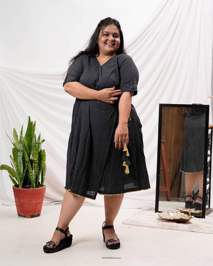 Black Kantha Wrap Plus Size Dress