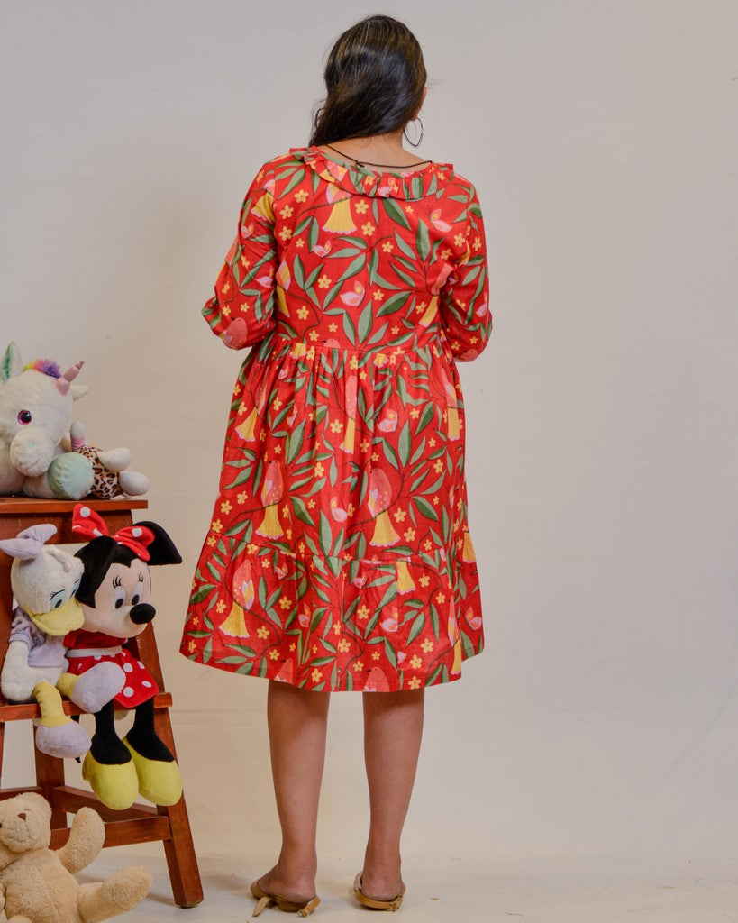 Red Bird Short Maternity Dress