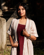 Maroon Checkered Dress with Shrug