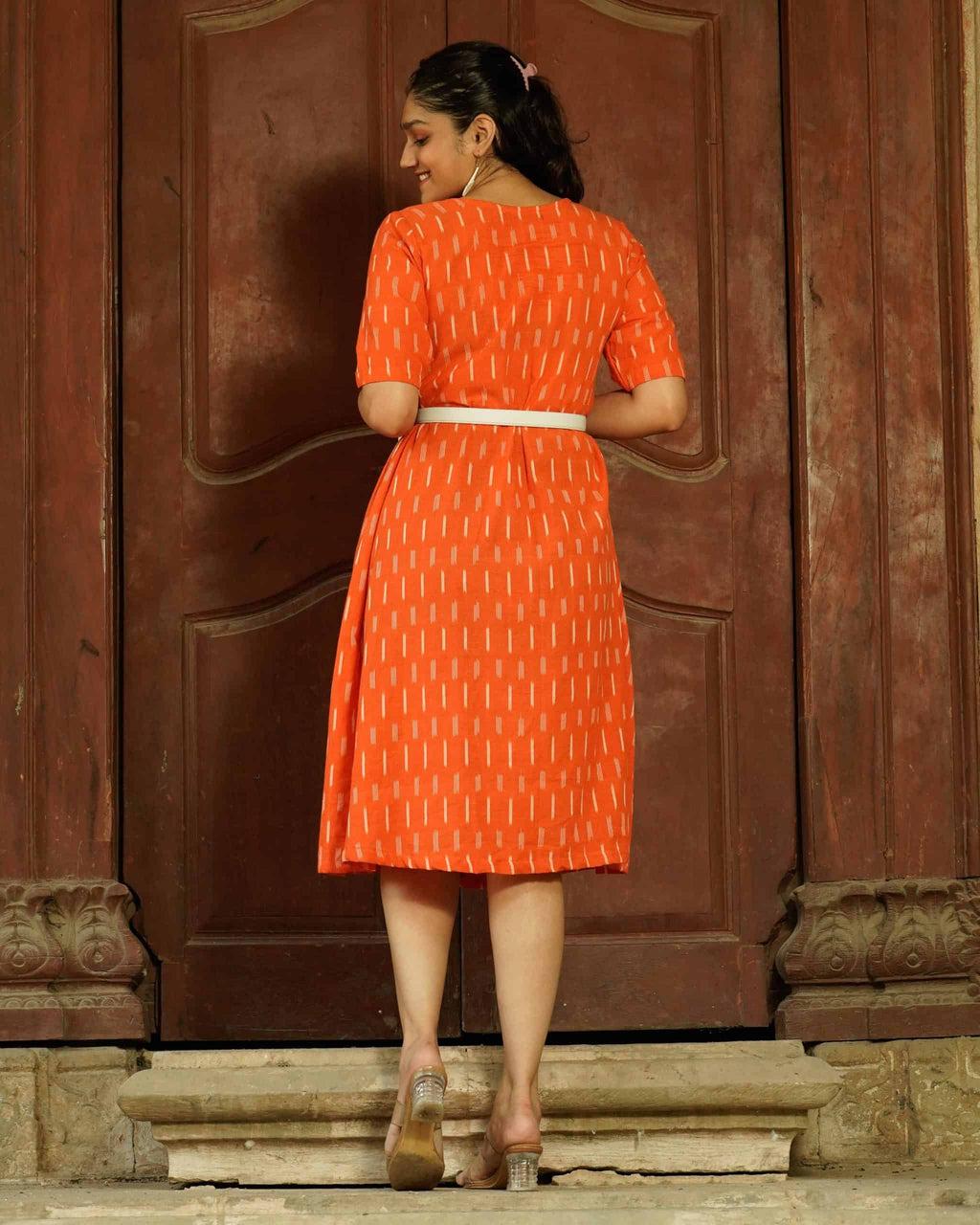 Orange Punch Nursing Dress with Belt