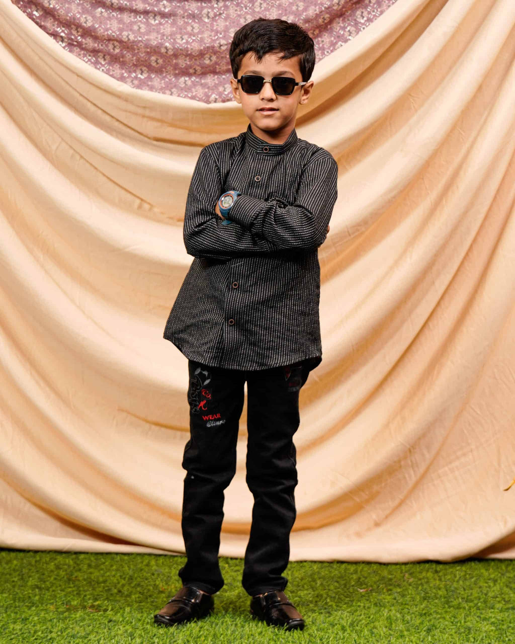 Black Kantha Kids Shirt