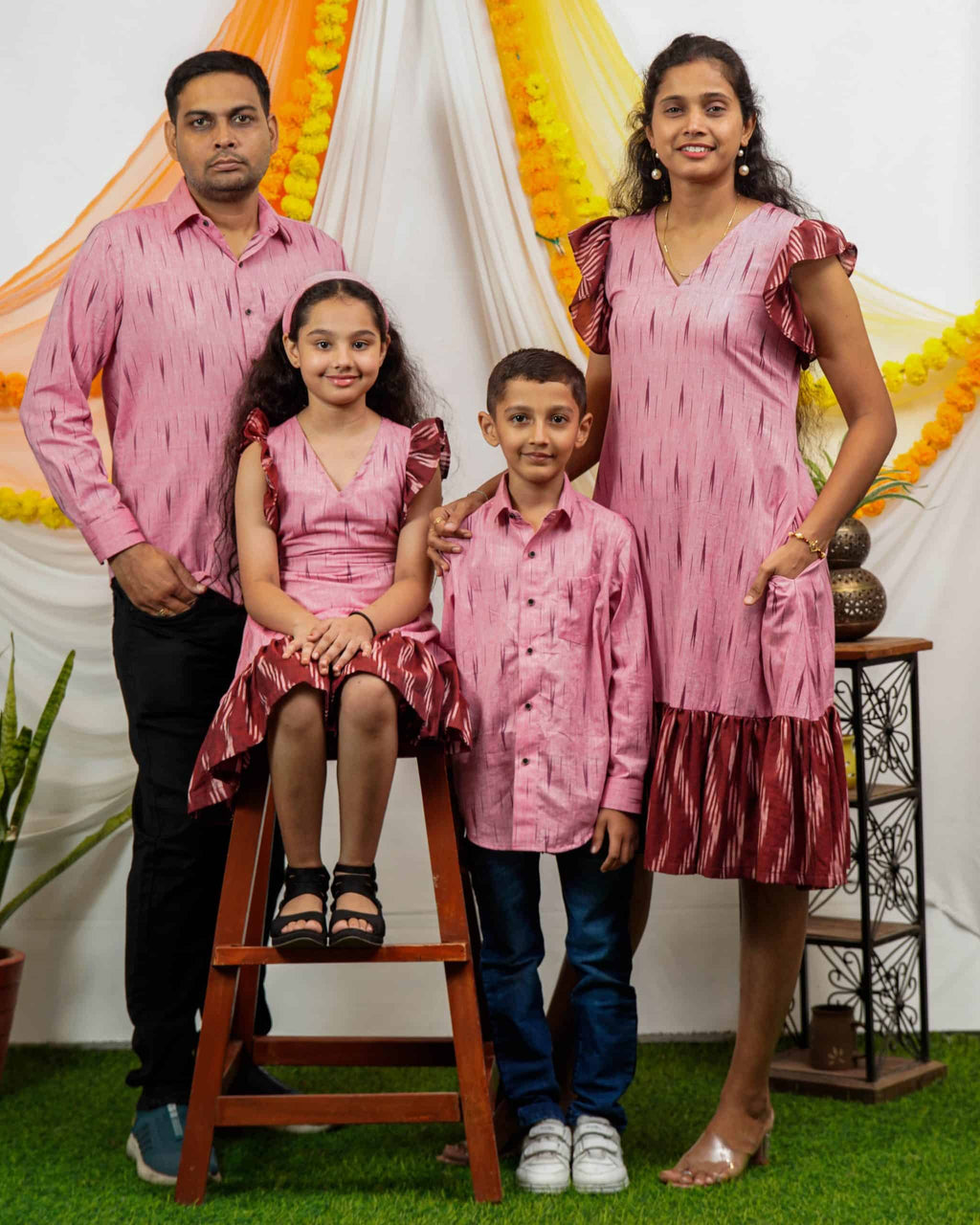 Pink Peacock Frill Family Set