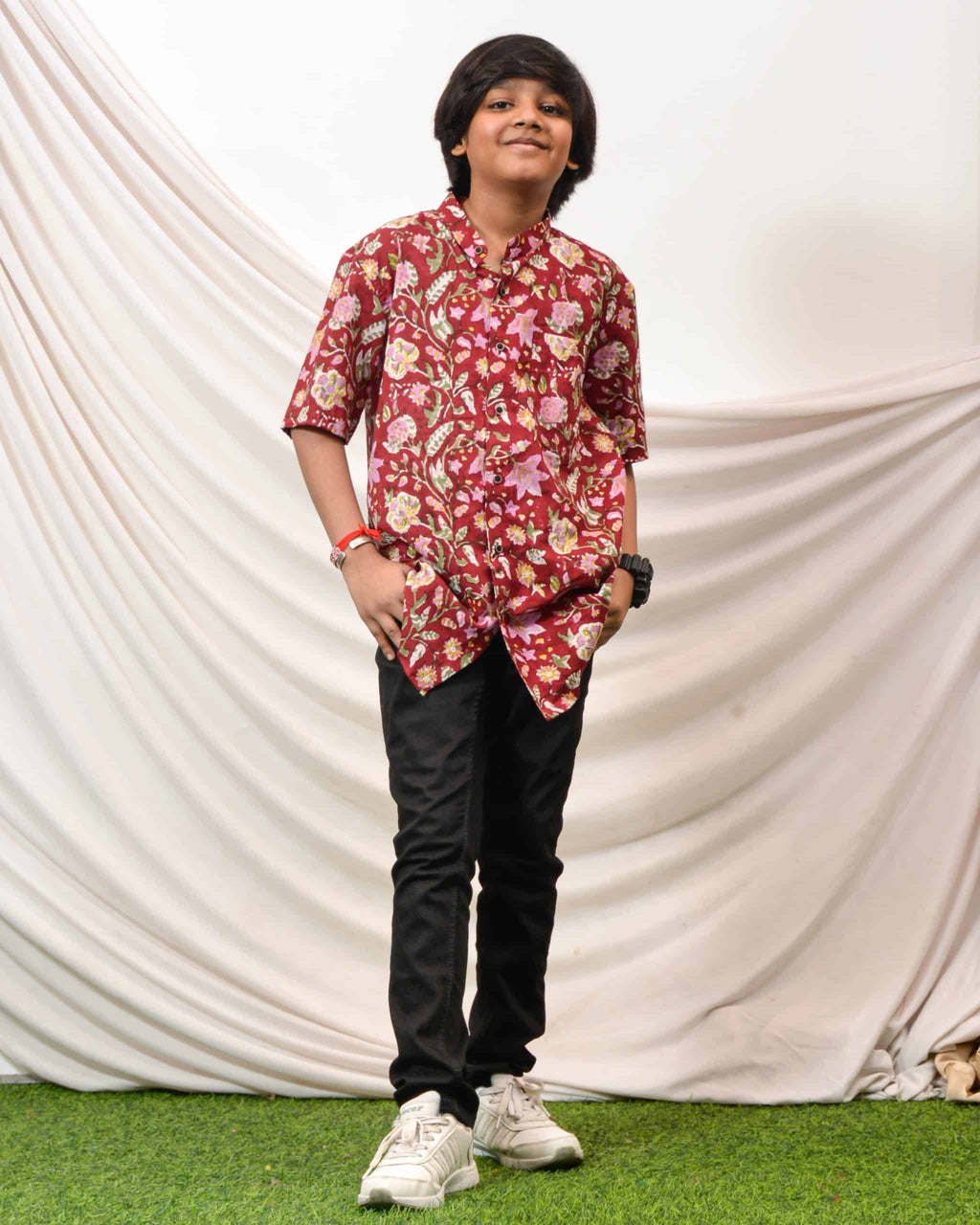 Maroon Lily Frill Kids Shirt