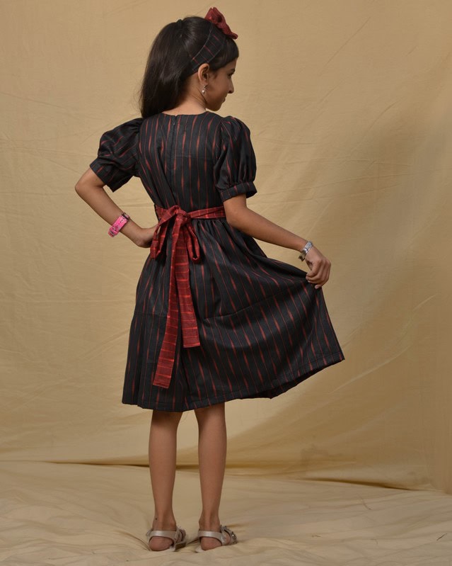 Black Diverting Threads Kids Dress