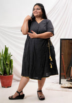 Black Kantha Wrap Plus Size Dress
