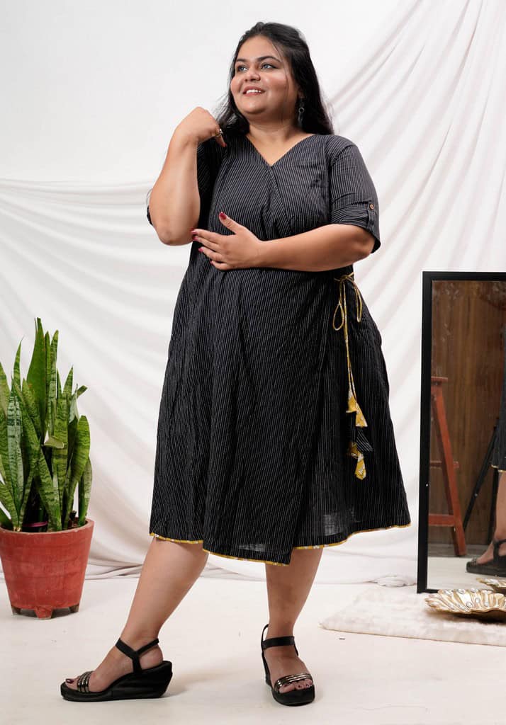 Black Kantha Wrap Plus Size Dress