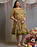 Yellow Cannas Frill Maternity Dress