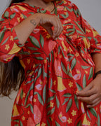 Red Bird Short Maternity Dress