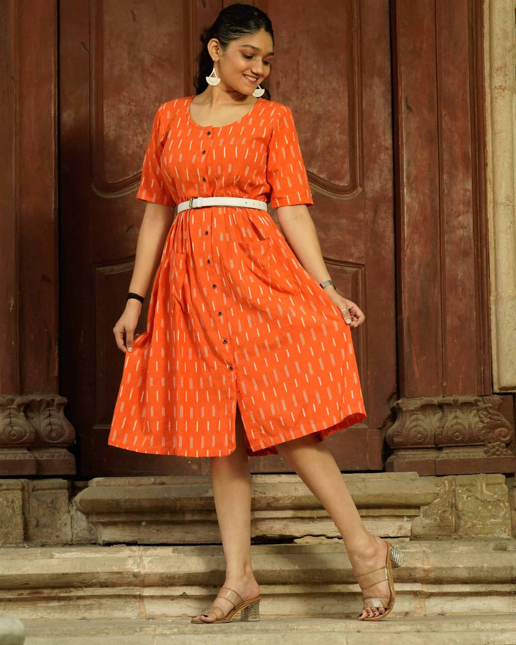 Orange Punch Dress with Belt