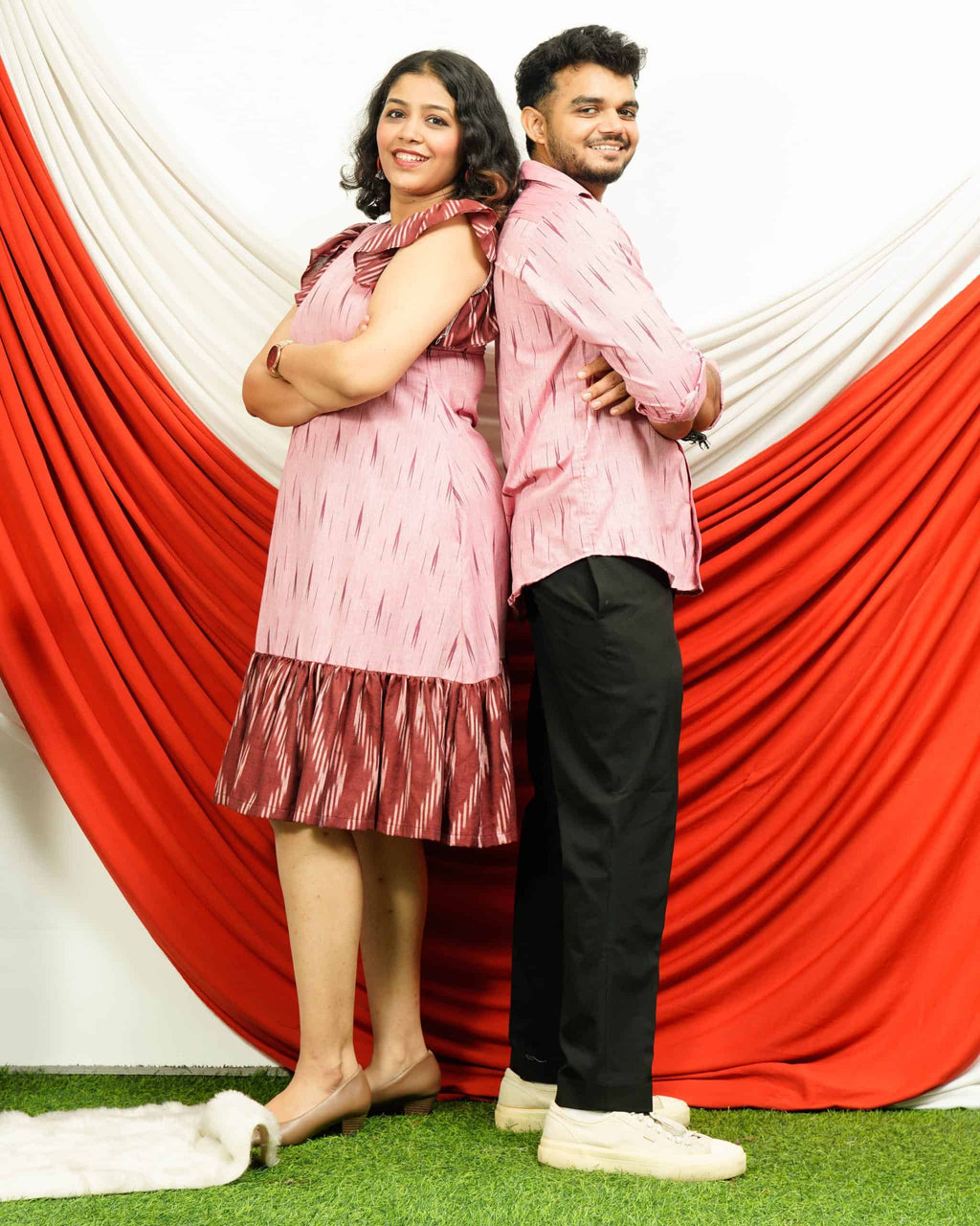 Pink Peacock Frill Couple Set