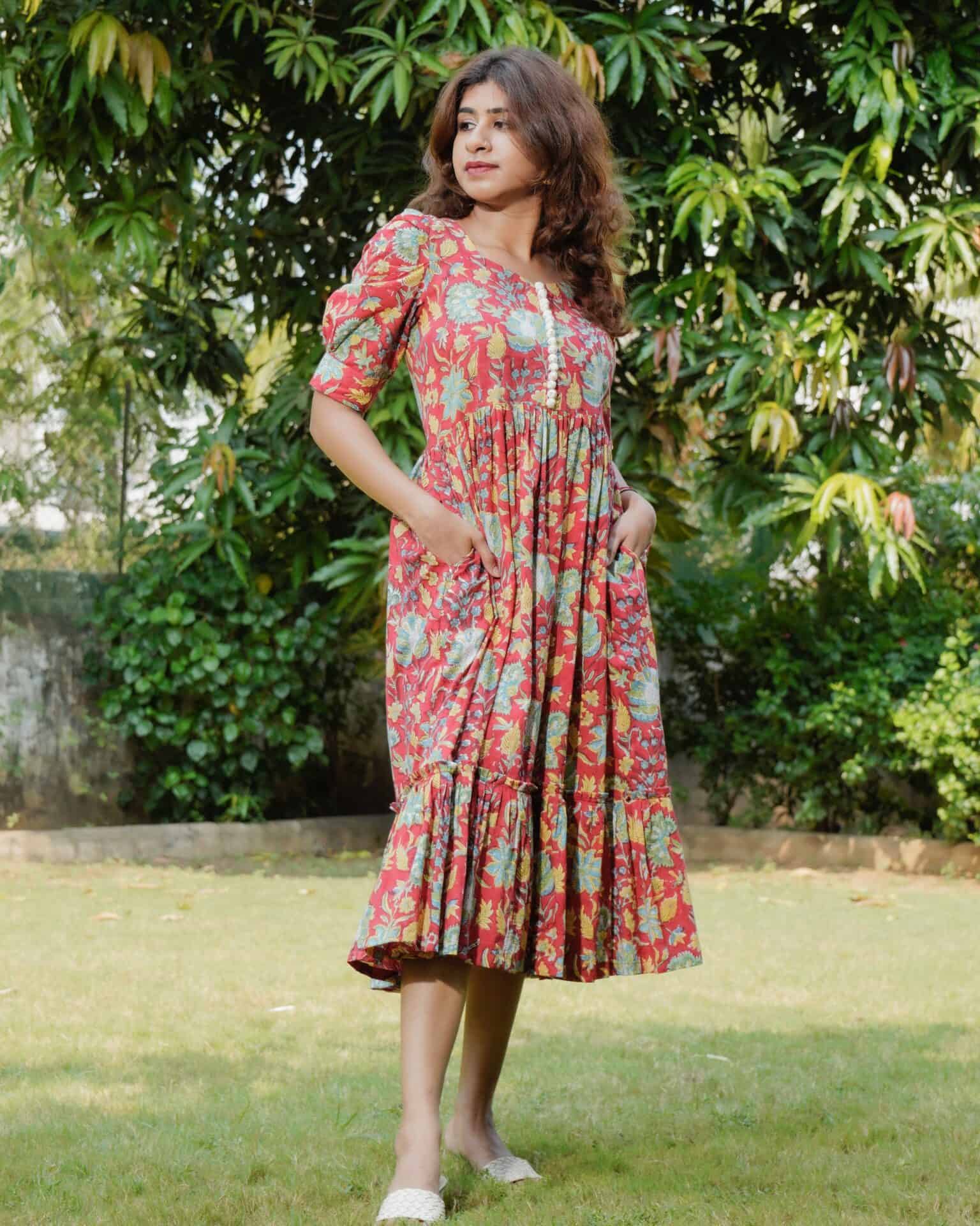 Leafing Red Floral Dress