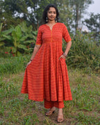 Canary Red Anarkali Maternity Set