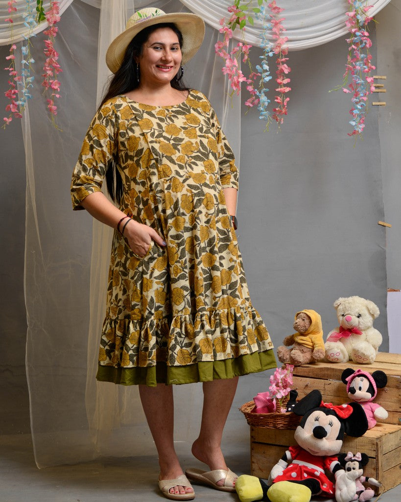 Yellow Cannas Frill Maternity Dress
