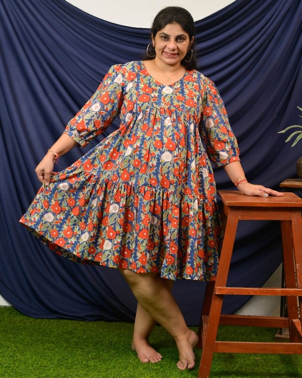 Crimson Blue Floral Short Maternity Dress