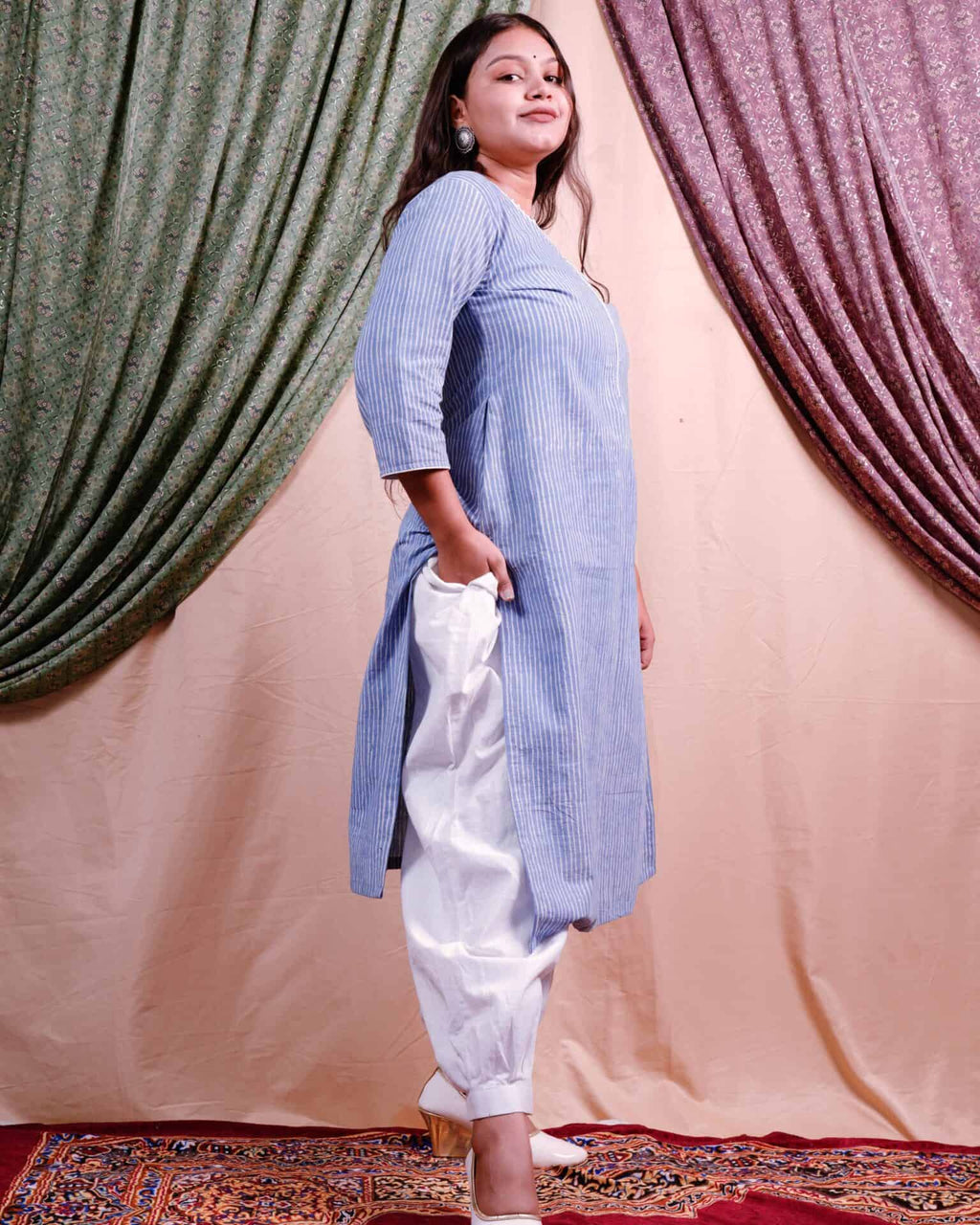 Powder blue stripes Kurti