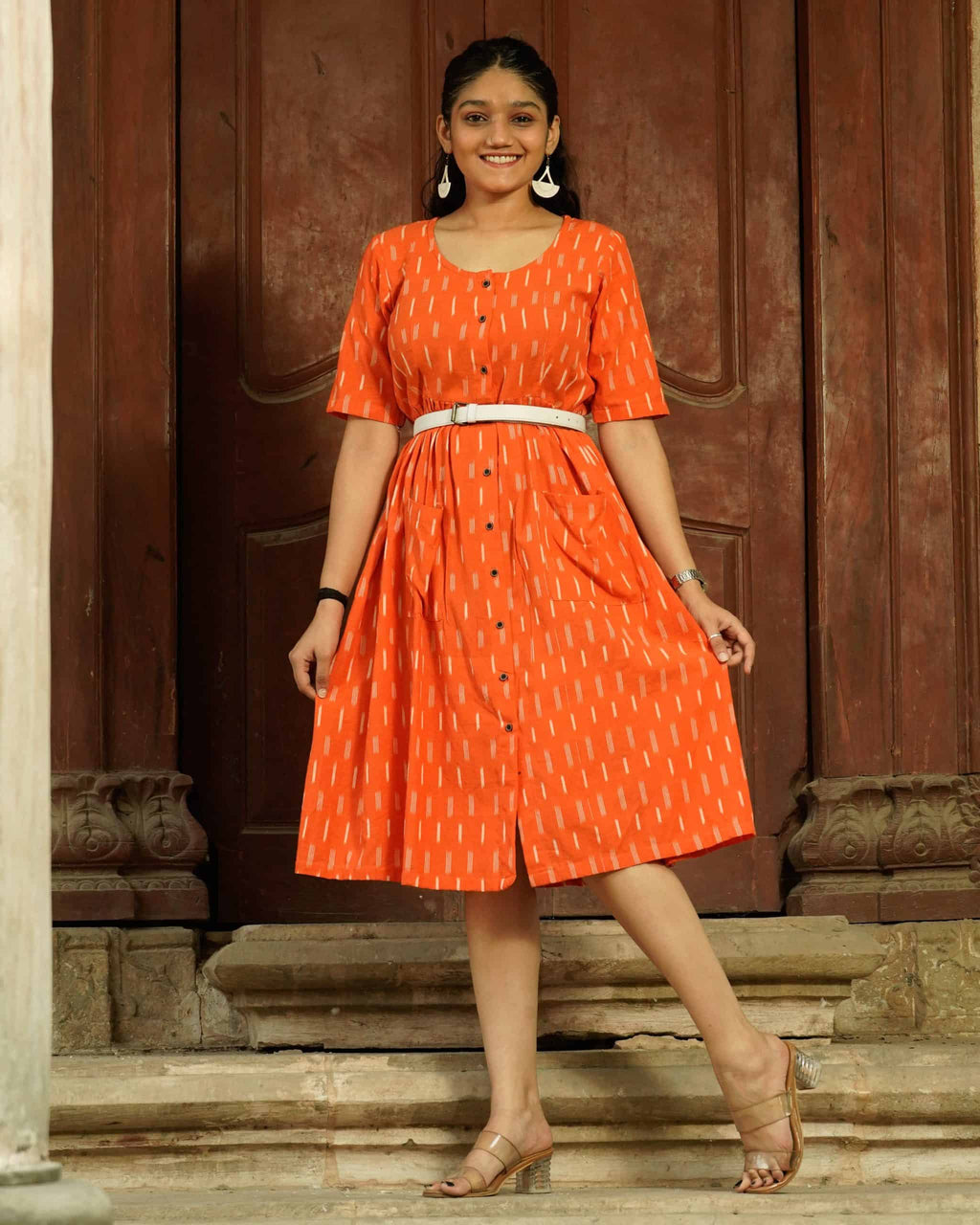 Orange Punch Nursing Dress with Belt