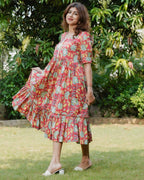 Leafing Red Floral Dress