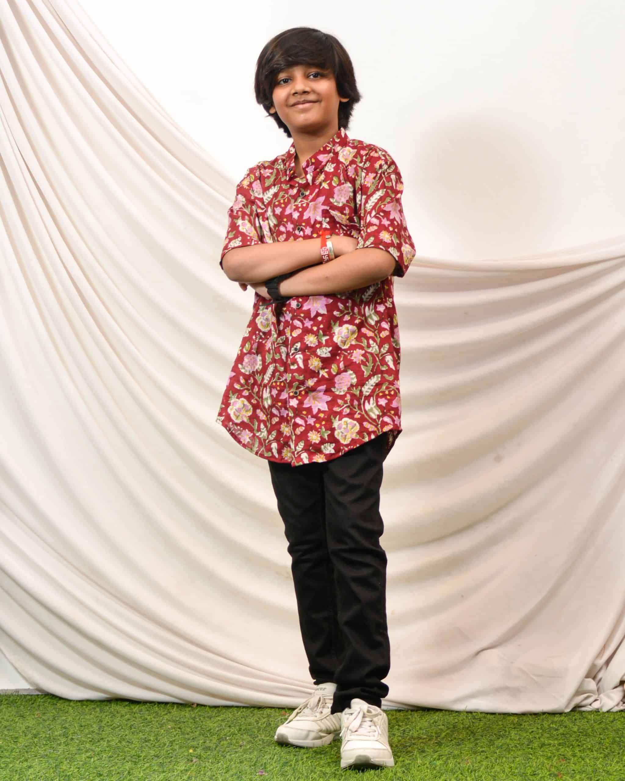 Maroon Lily Frill Kids Shirt