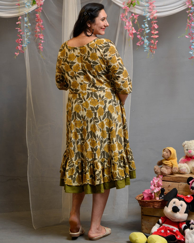 Yellow Cannas Frill Maternity Dress