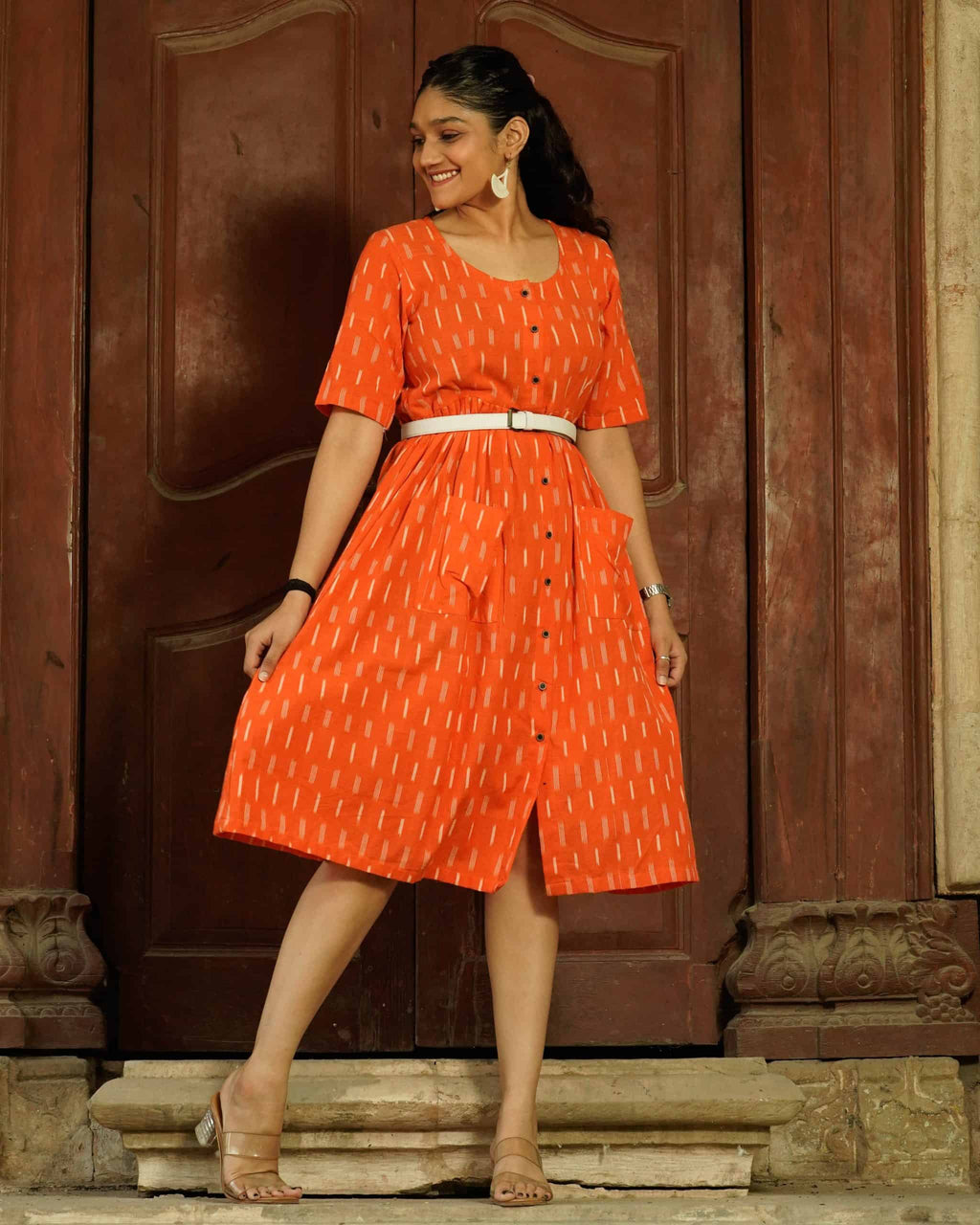 Orange Punch Nursing Dress with Belt