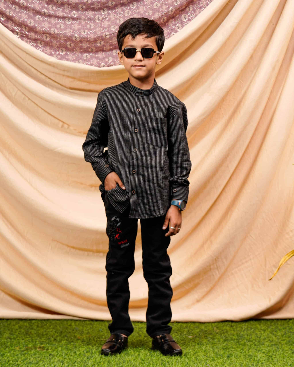Black Kantha Kids Shirt