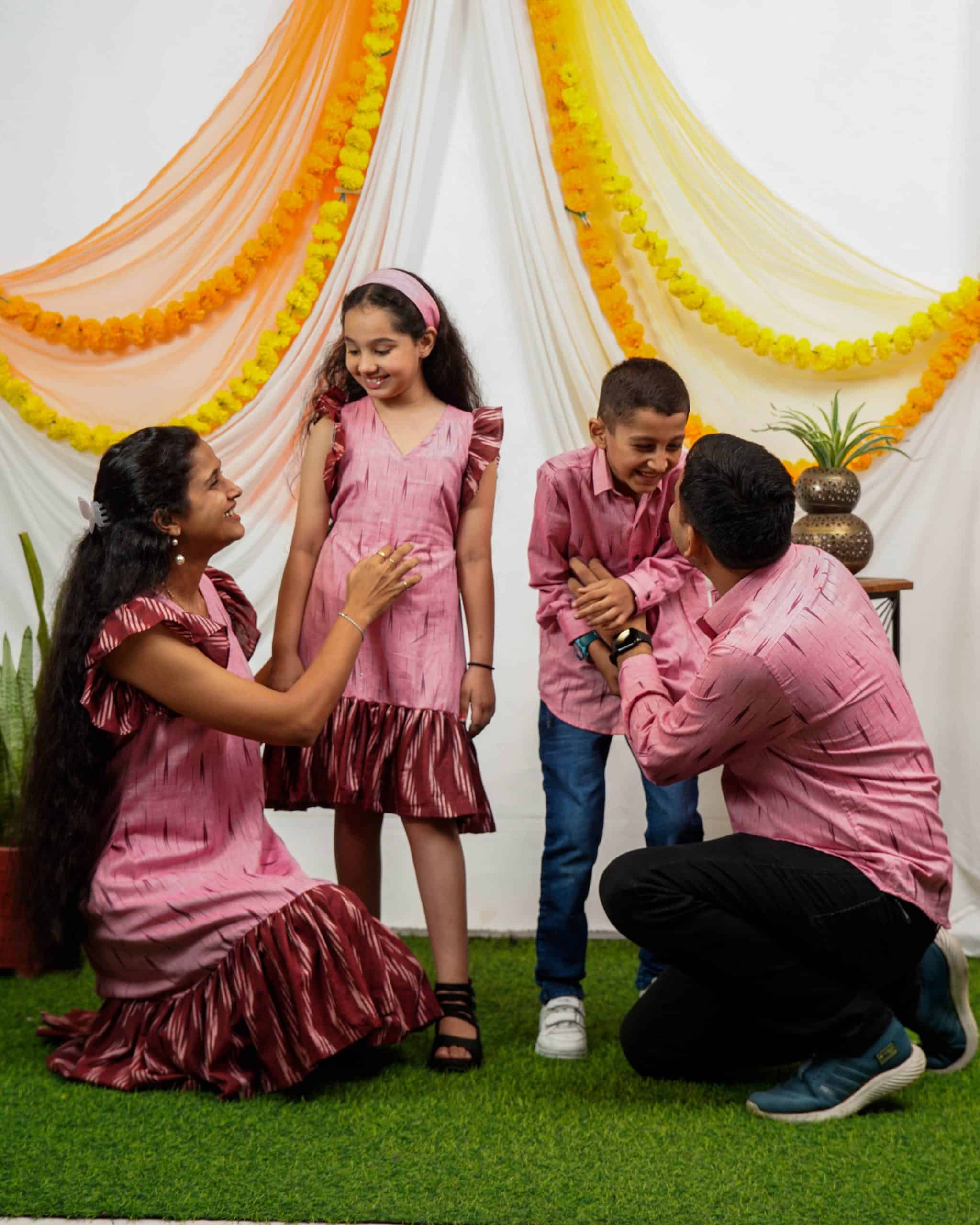 Pink Peacock Frill Family Set