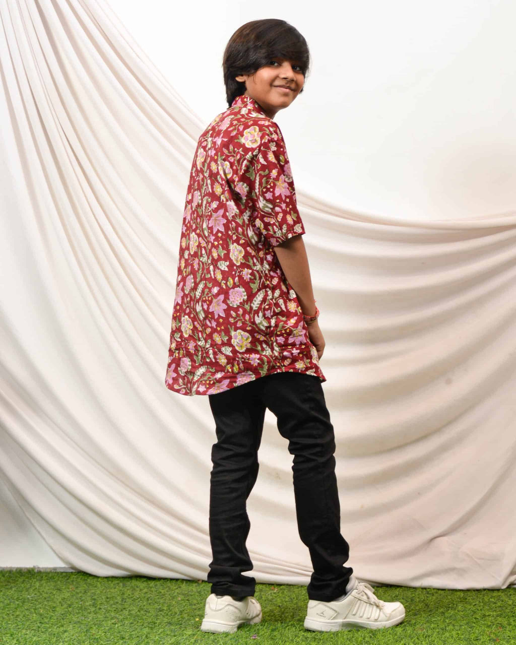 Maroon Lily Frill Kids Shirt