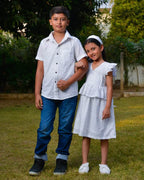 White Cutwork Short Mom Kid Twinning
