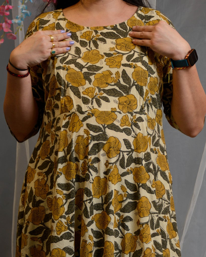 Yellow Cannas Frill Maternity Dress