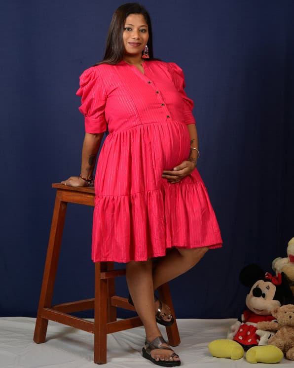Starry Hot Pink Short Maternity Dress