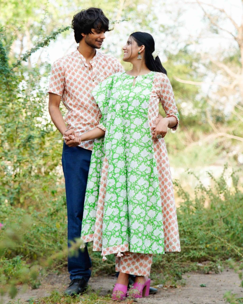 Swan White Anarkali Couple Set