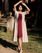 Maroon Checkered Dress with Shrug