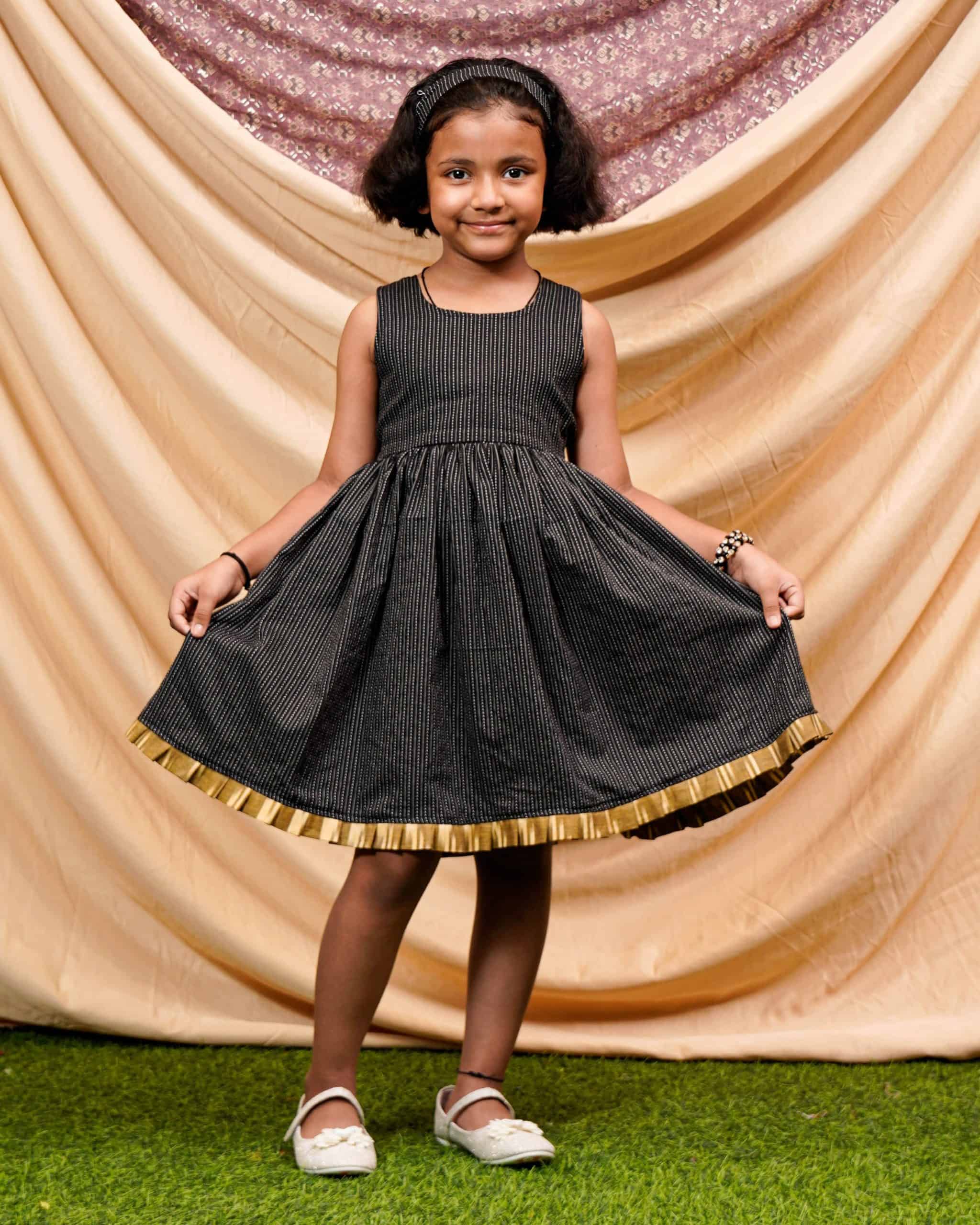 Black Kantha Kids Dress