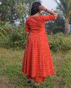 Canary Red Anarkali Set