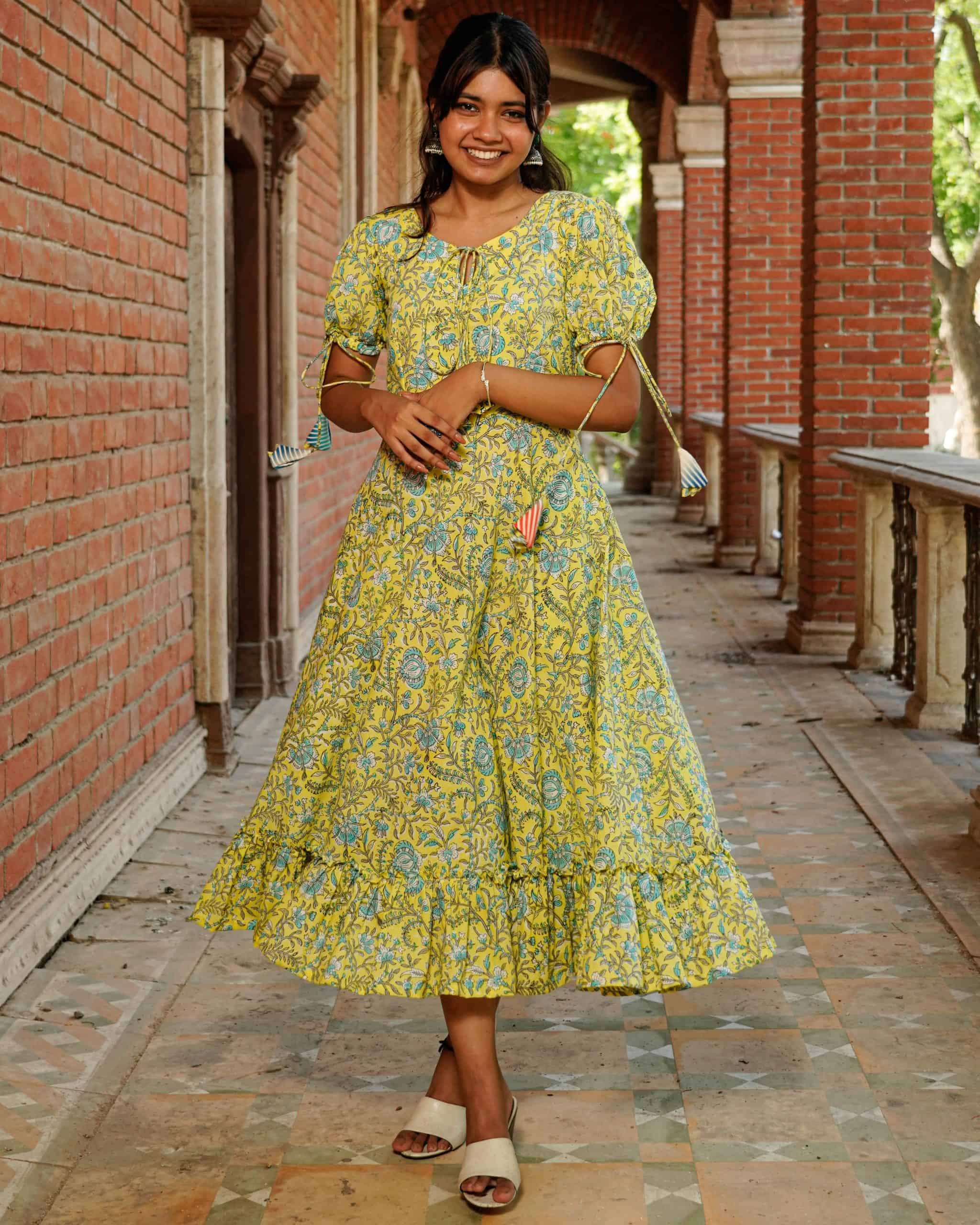 Tangy Lemon Frill Maternity Dress