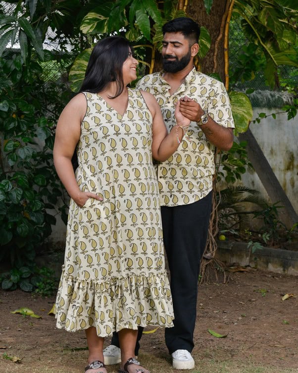 Green Mango Long Frill Couple Set