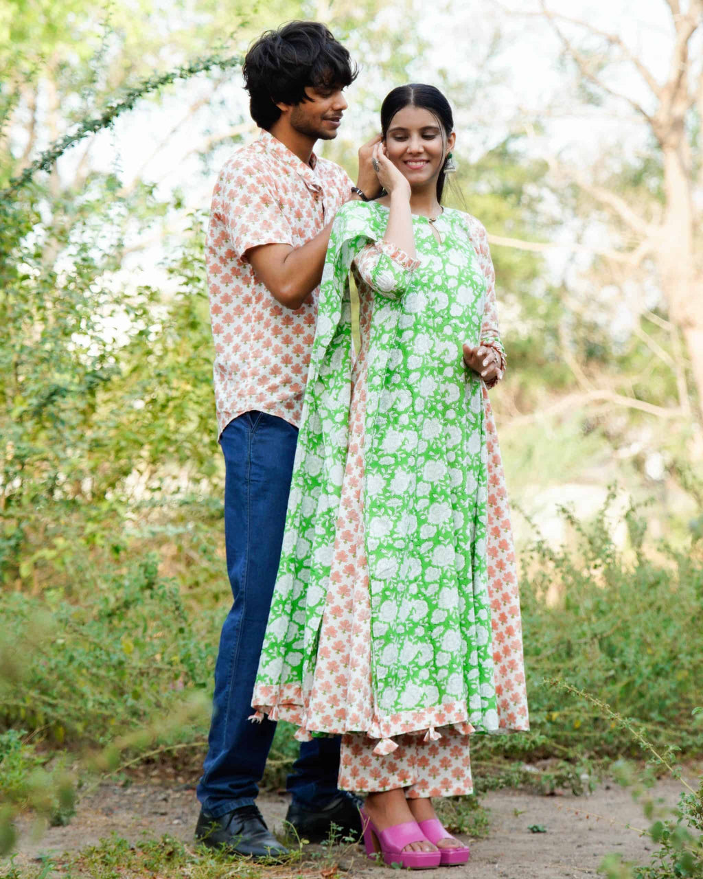 Swan White Anarkali Couple Set