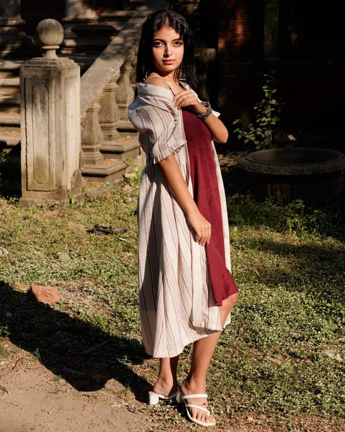 Maroon Checkered Dress with Shrug