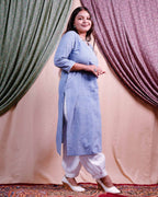 Powder blue stripes maternity kurti