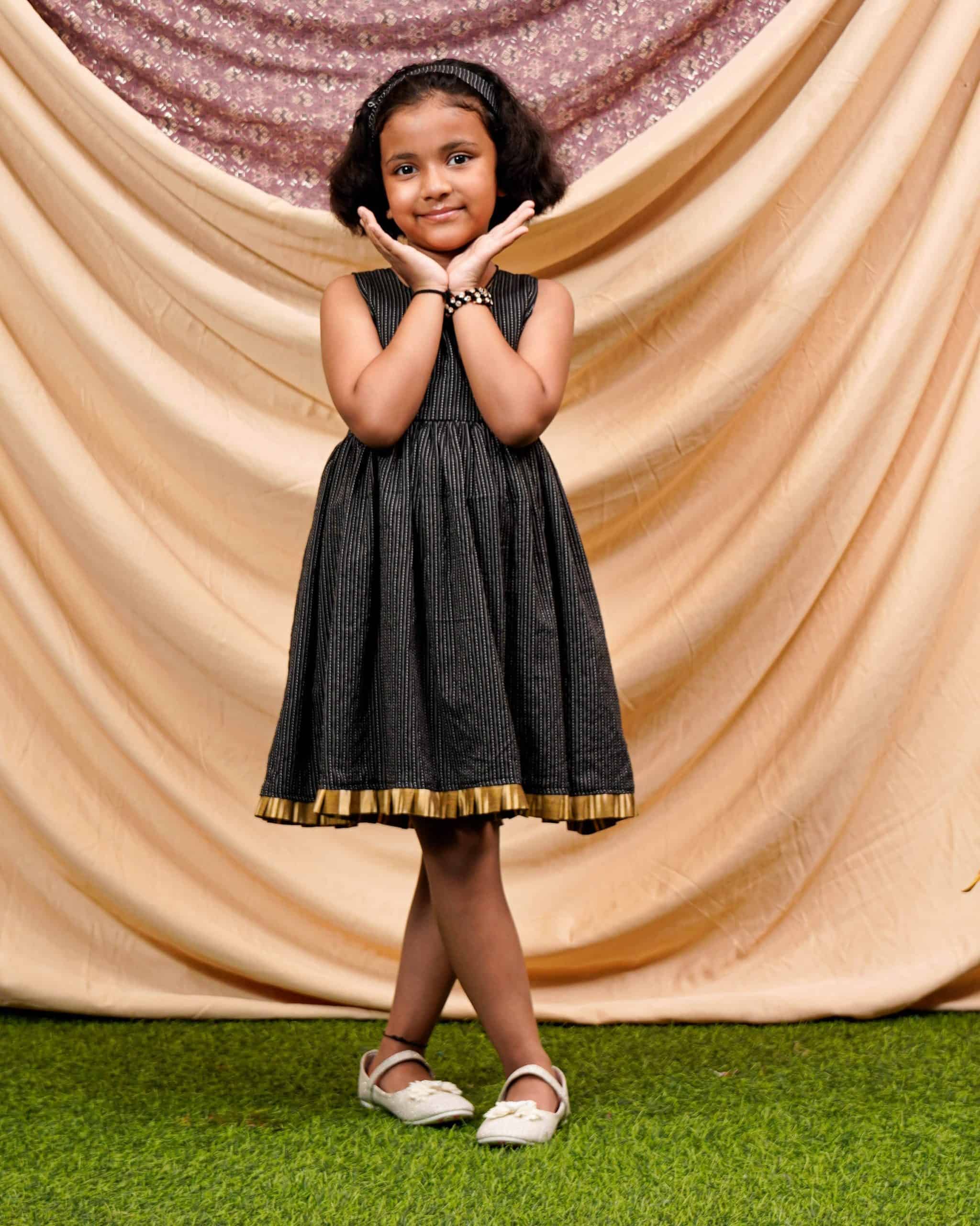 Black Kantha Kids Dress Secondary image