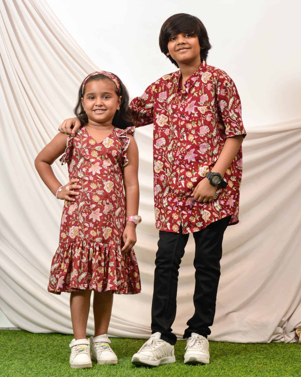 Maroon Lily Frill Mom Kid Twinning
