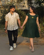 Green Mirror Dress With Shrug Couple Set