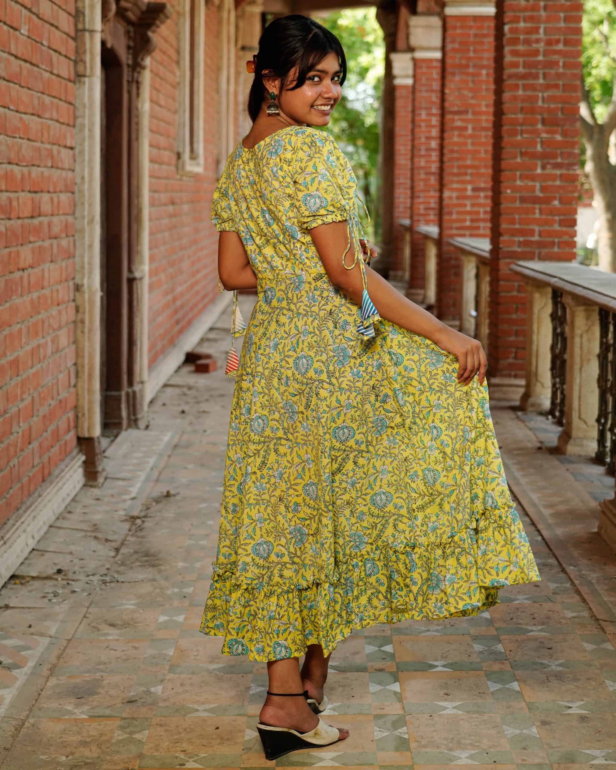 Tangy Lemon Frill Maternity Dress