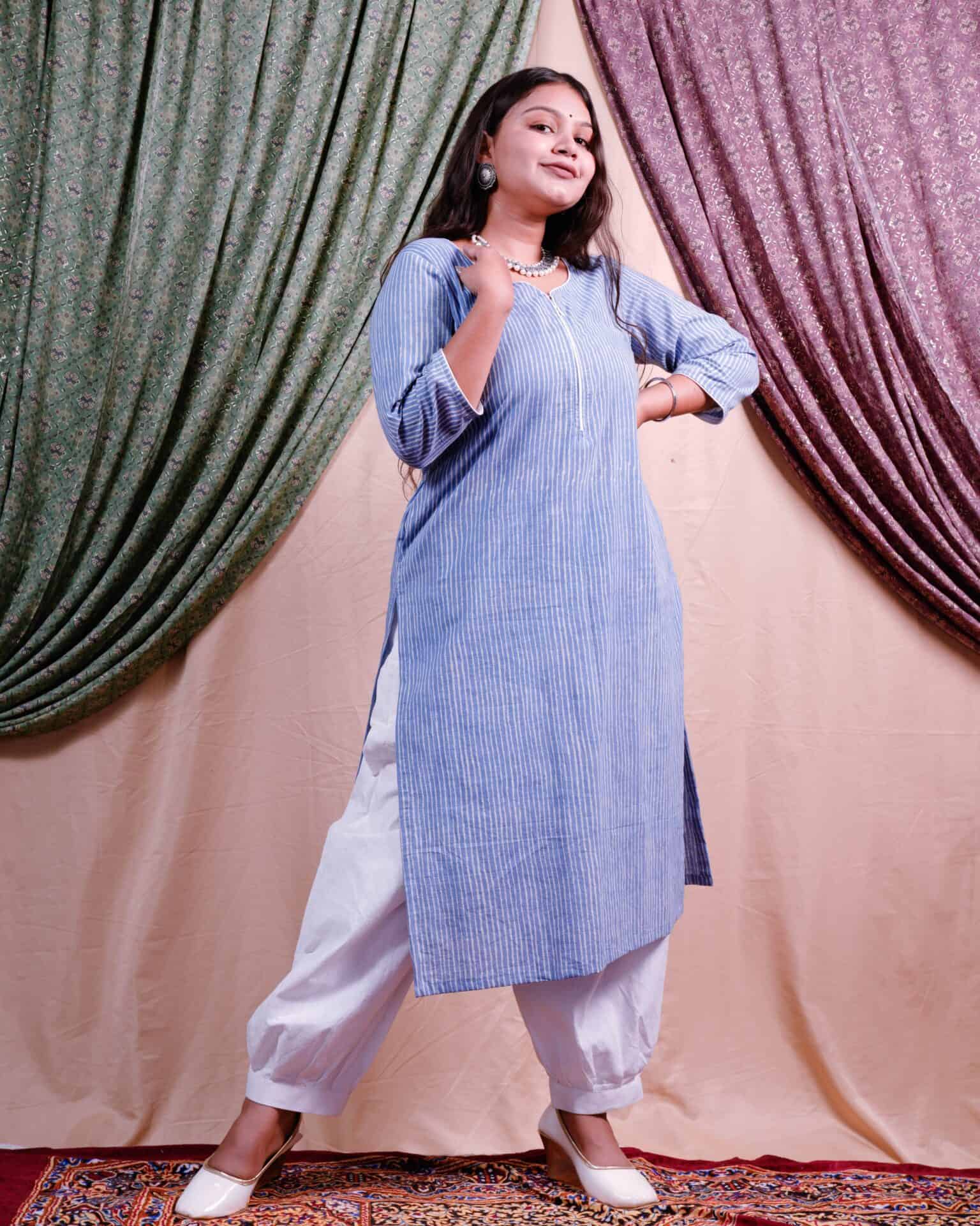 Powder blue stripes Kurti
